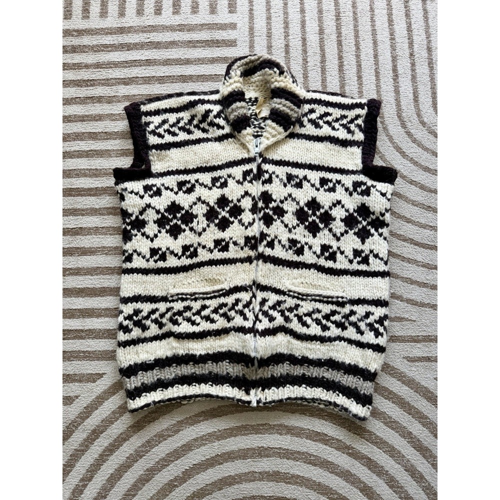 Vintage Cowichan Sweater Vest Hand‎ Spun Wool Fair Isle Original Cert Tag XL
